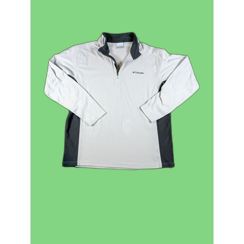 Columbia Fleece Quarter Zip Mens L Off White Gray Pullover